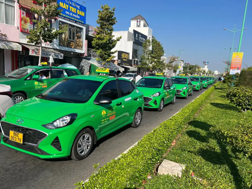 Line of Mai Linh Taxi on the street in Ninh Binh City