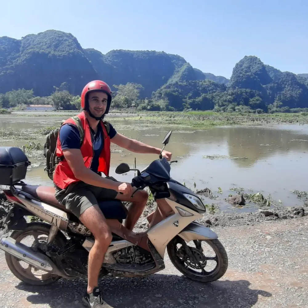 Riding Motorbike in Van Long