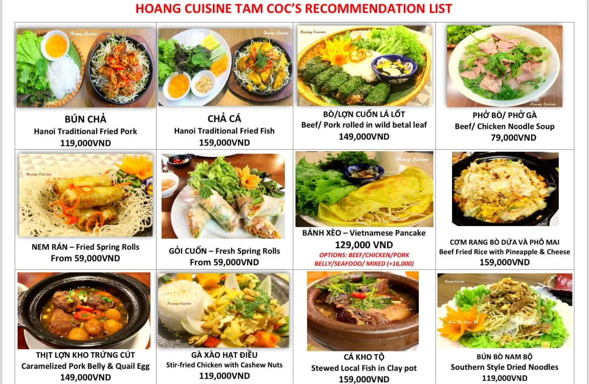 Hoang Cuisine Restaurant Menu