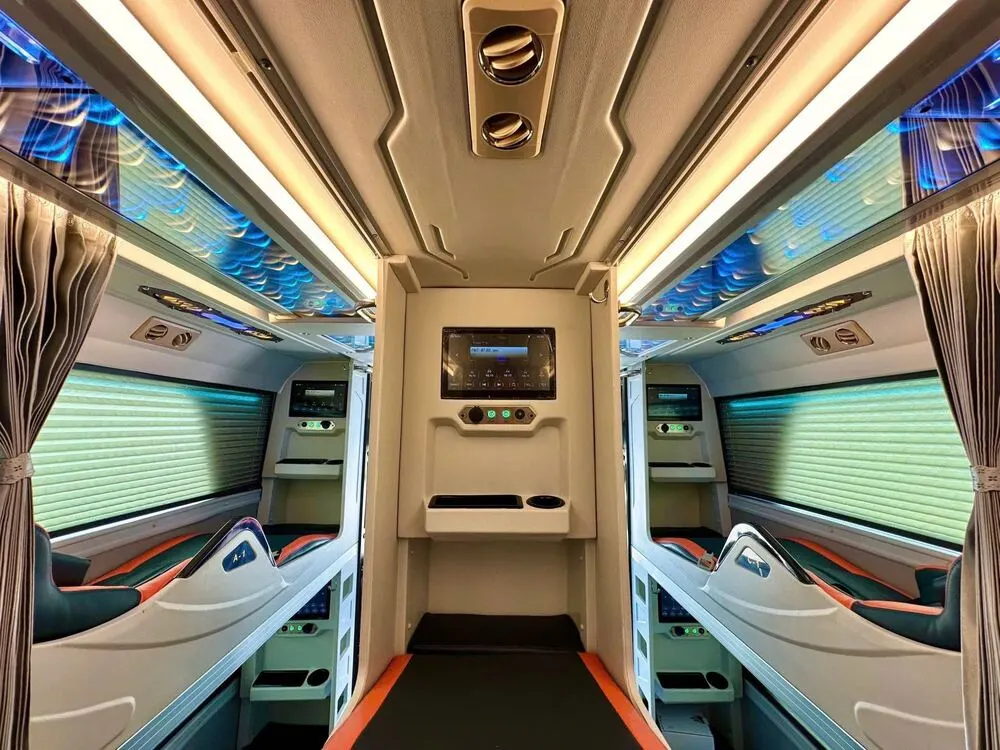 Inside view of limousine sleeper bus from Sapa to Ninh Binh