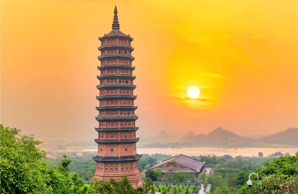 Bai Dinh Pagoda under sunset
